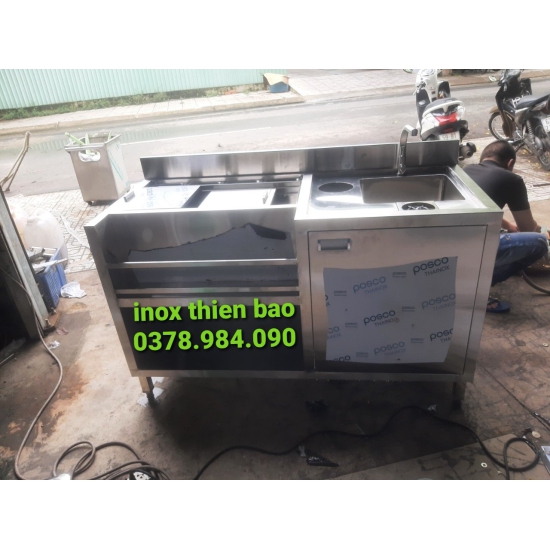 Quầy pha chế 1300x700x850 có thùng đá,chậu rửa,có lỗ xả rác