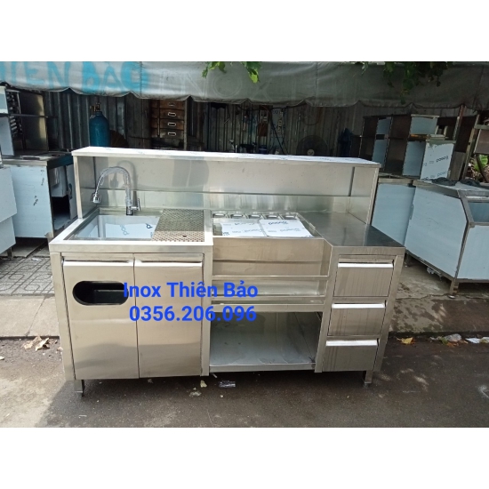 quầy pha chế 1800x600x850 có thùng đá,bồ rửa,ngăn kéo