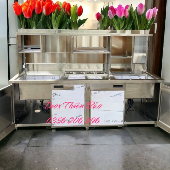 quầy pha chế 1800x600x850-1400 có kệ trê