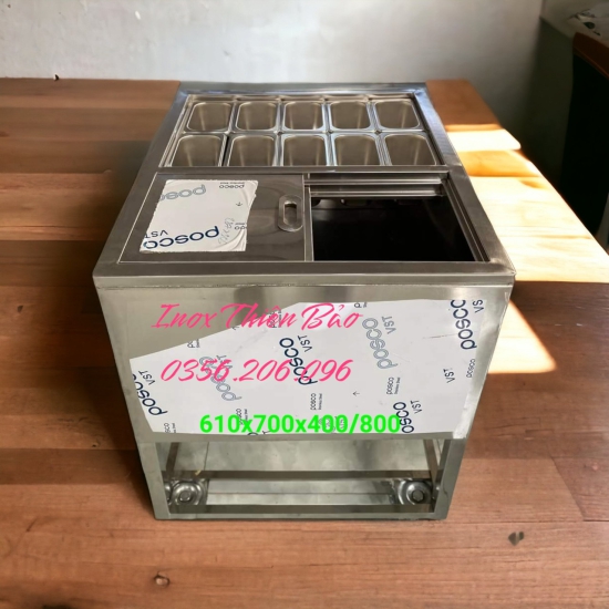 THÙNG ĐÁ 10 KHAY TOPPING CÓ CHÂN KÈM BÁNH XE